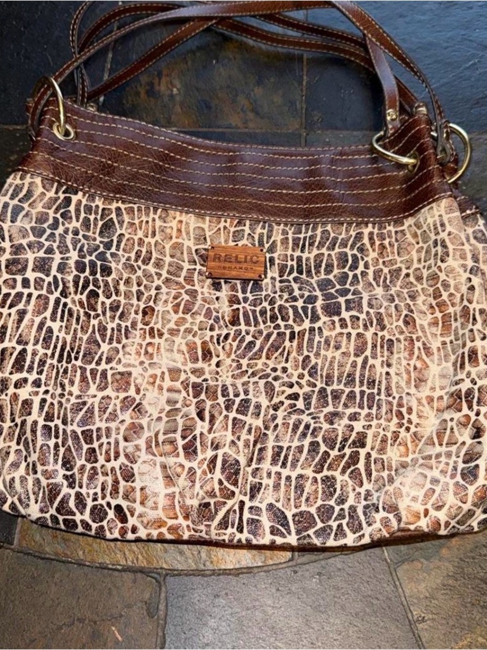 Relic Brown Croc-Embossed Shoulder Tote with Dual Straps